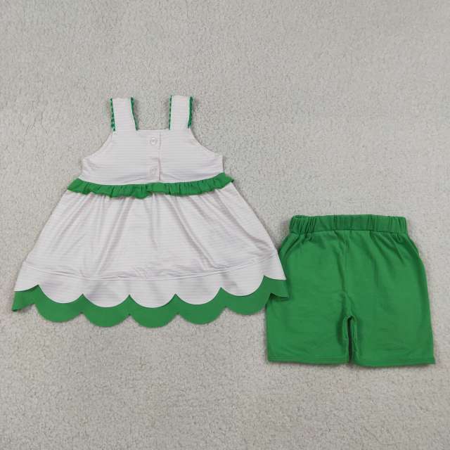 GSSO3164  Pink white stripe watermelon embroidery sleeveless girl  SCALLOP outfits