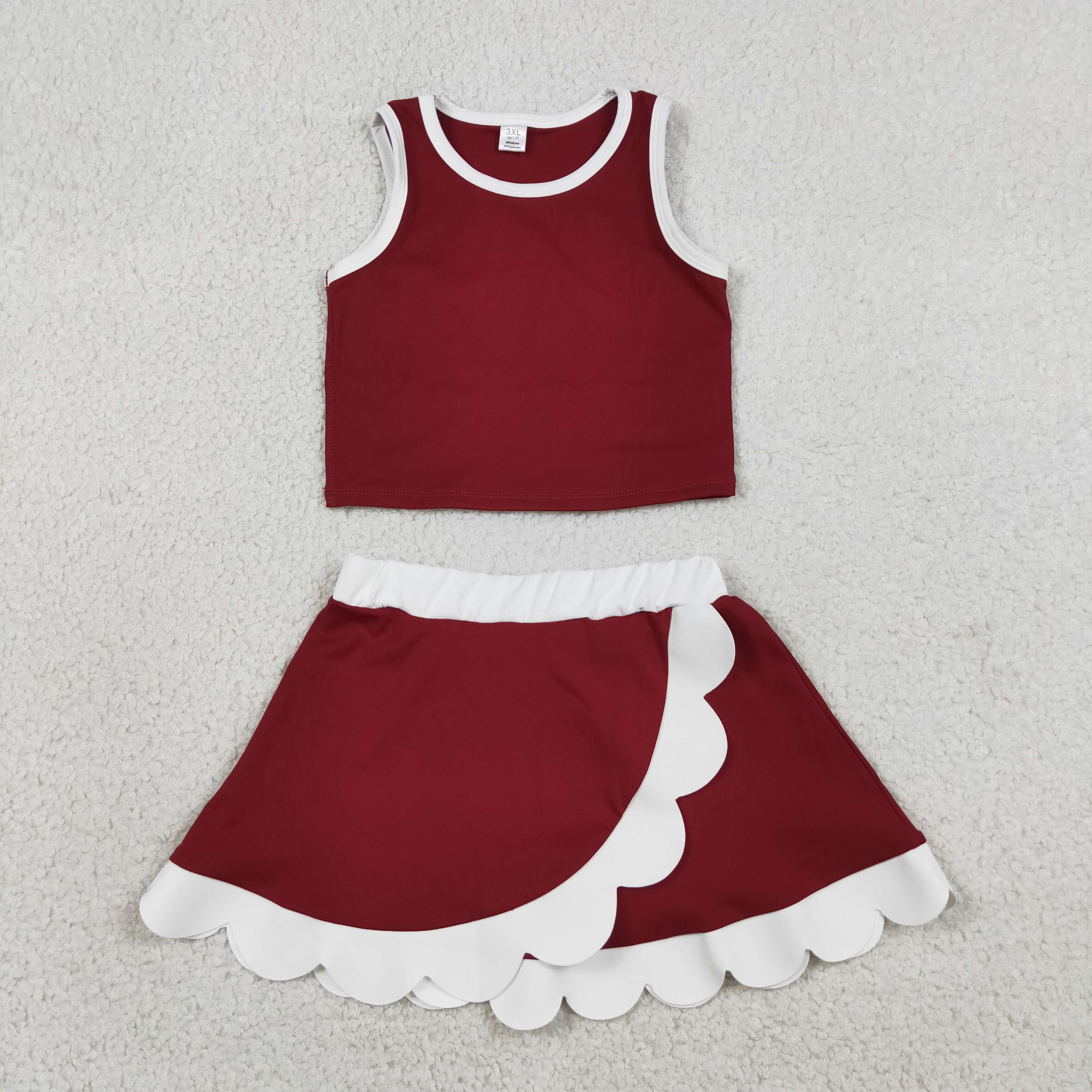 GSD4027 RTS Red white  print active girl yoga scallop skirt dress