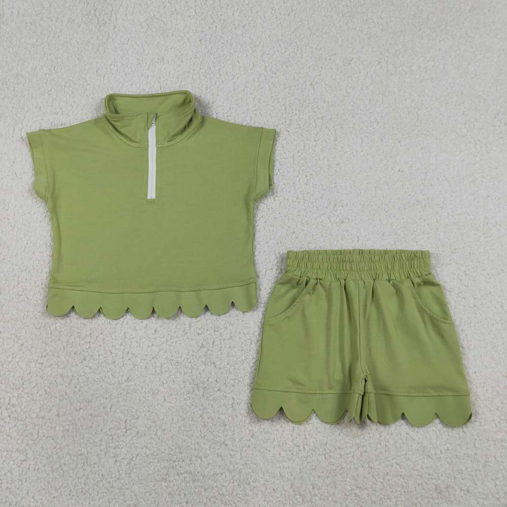 GSSO3375 Light green short sleeve girl Scallop outfits