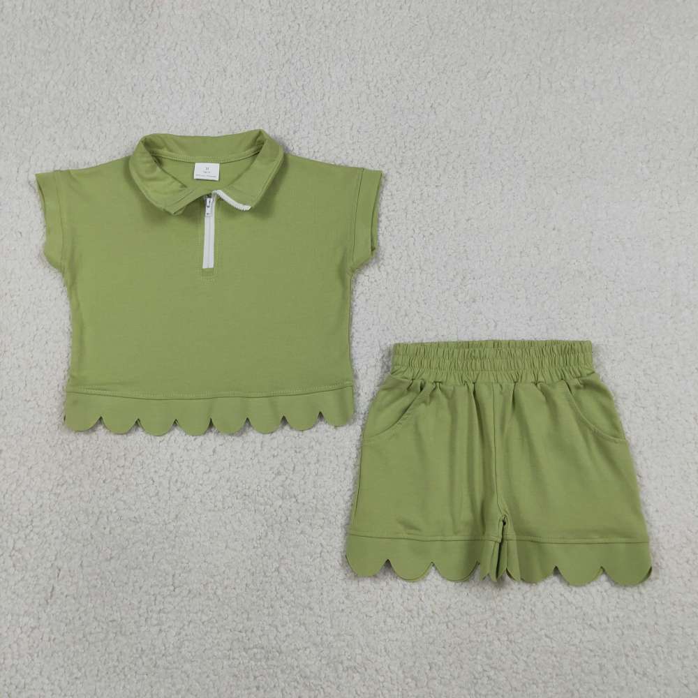 GSSO3375 Light green short sleeve girl Scallop outfits