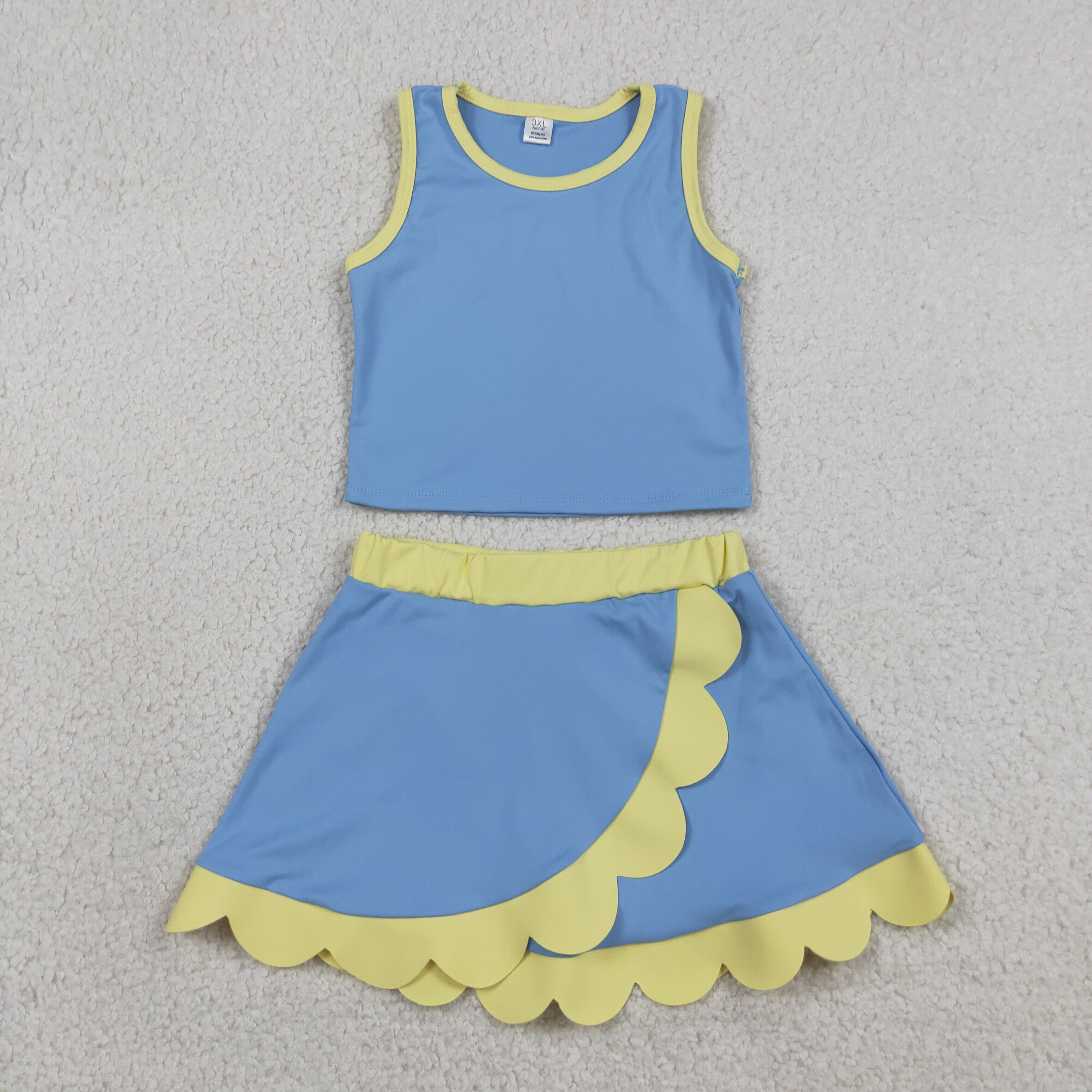 GSD4022  RTS Blue yellow  print active girl yoga scallop skirt dress