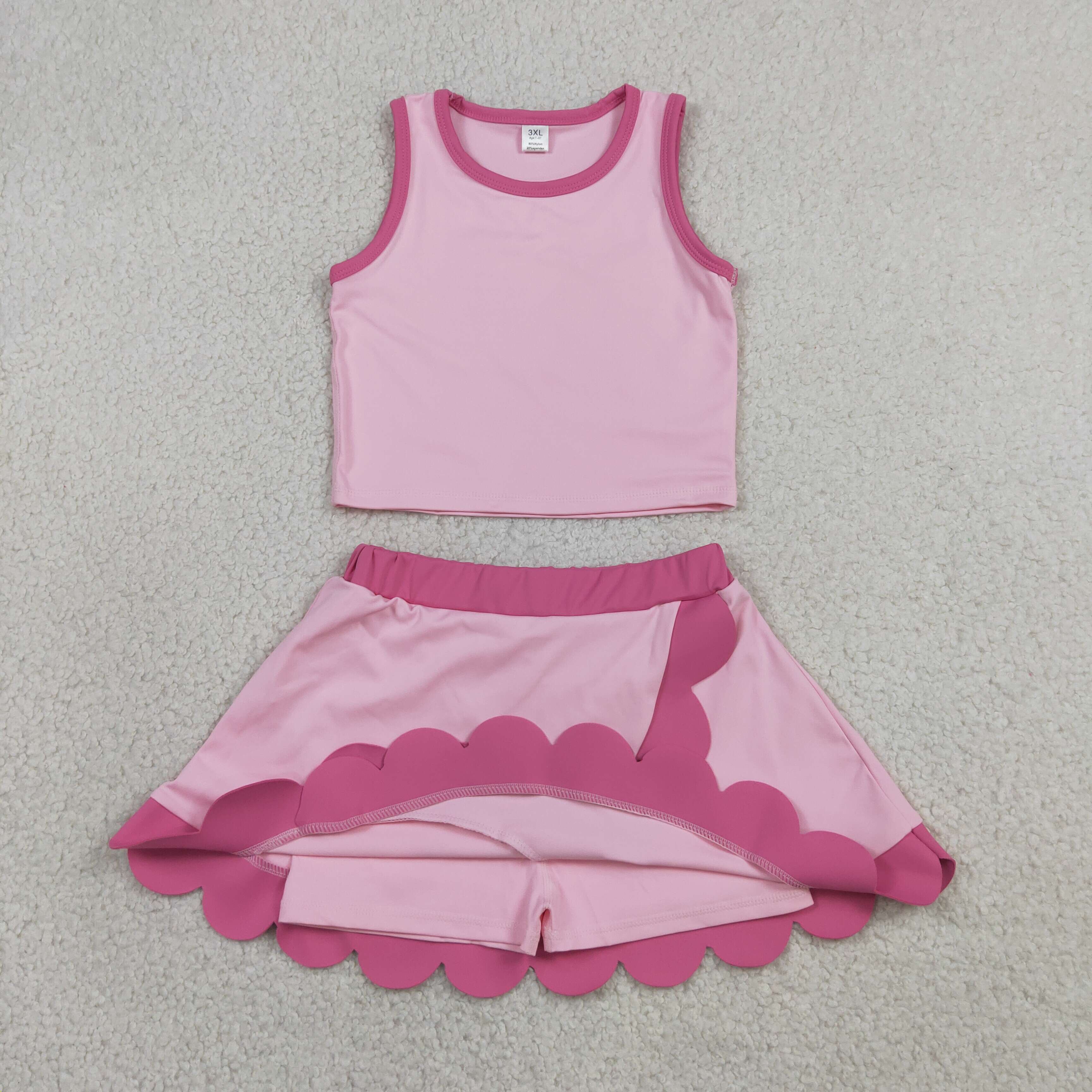 GSD4019  RTS PINK   print active girl yoga scallop skirt dress