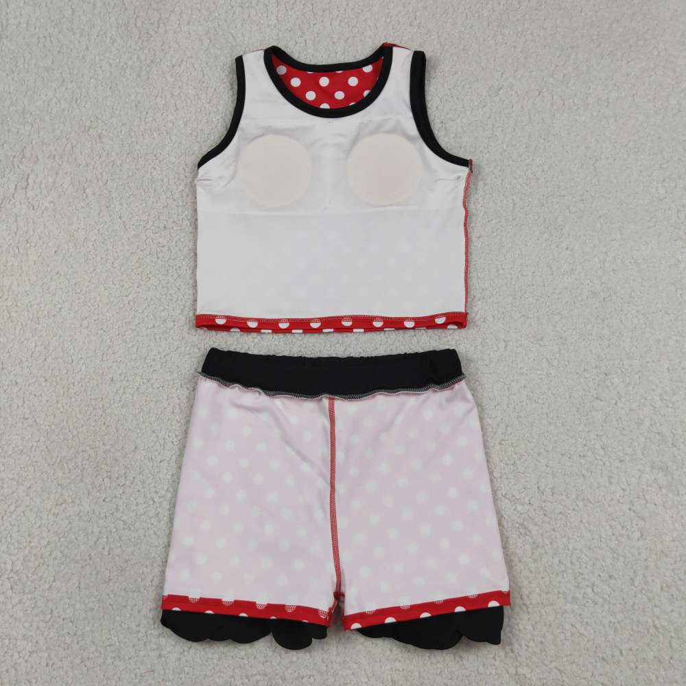 GSD4080  RTS RED white polka print active girl yoga scallop skirt dress