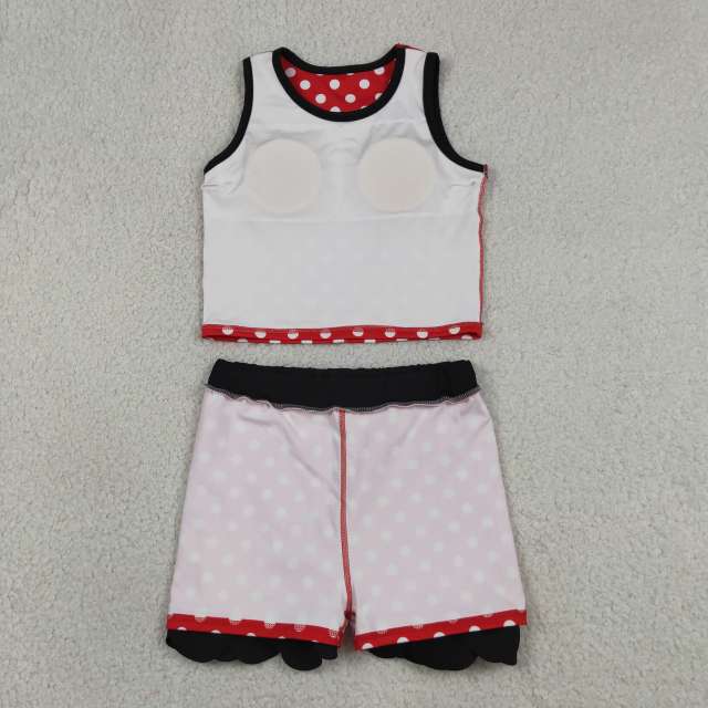 GSD4080  RTS RED white polka print active girl yoga scallop skirt dress