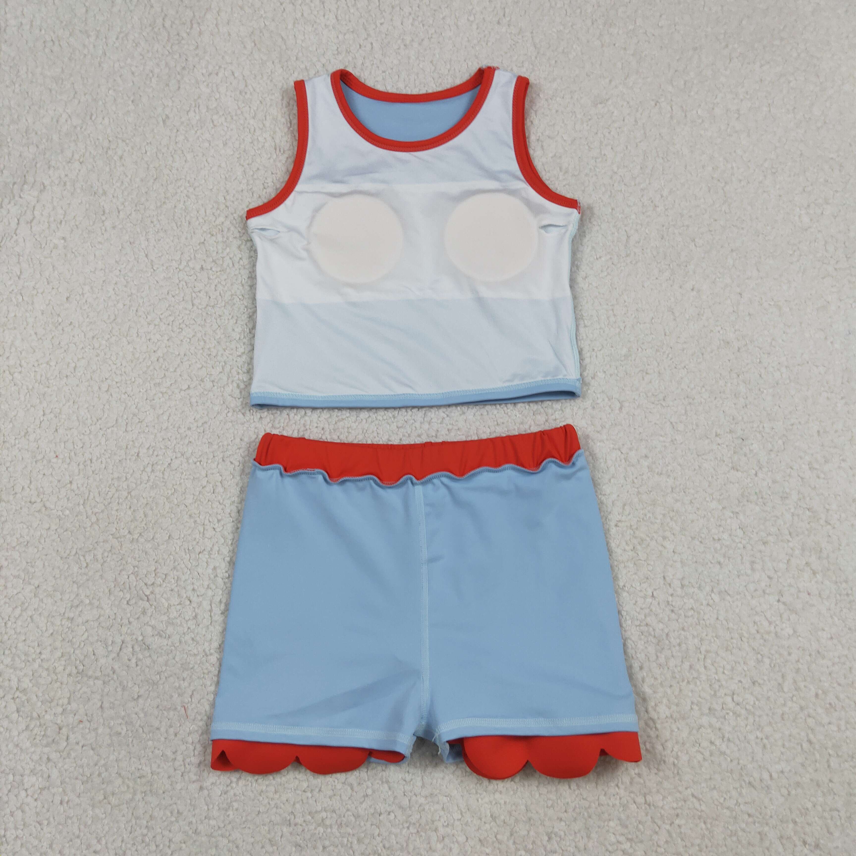 GSD4020  RTS Blue red print active girl yoga scallop skirt dress