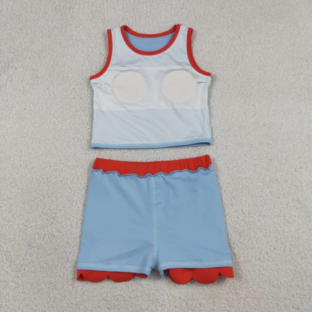 GSD4020  RTS Blue red print active girl yoga scallop skirt dress