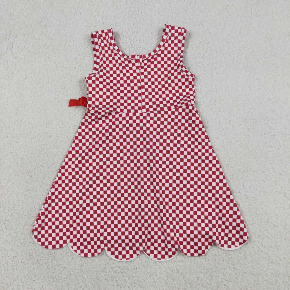 GSD3669  red white plaid print active girl yoga scallop dress