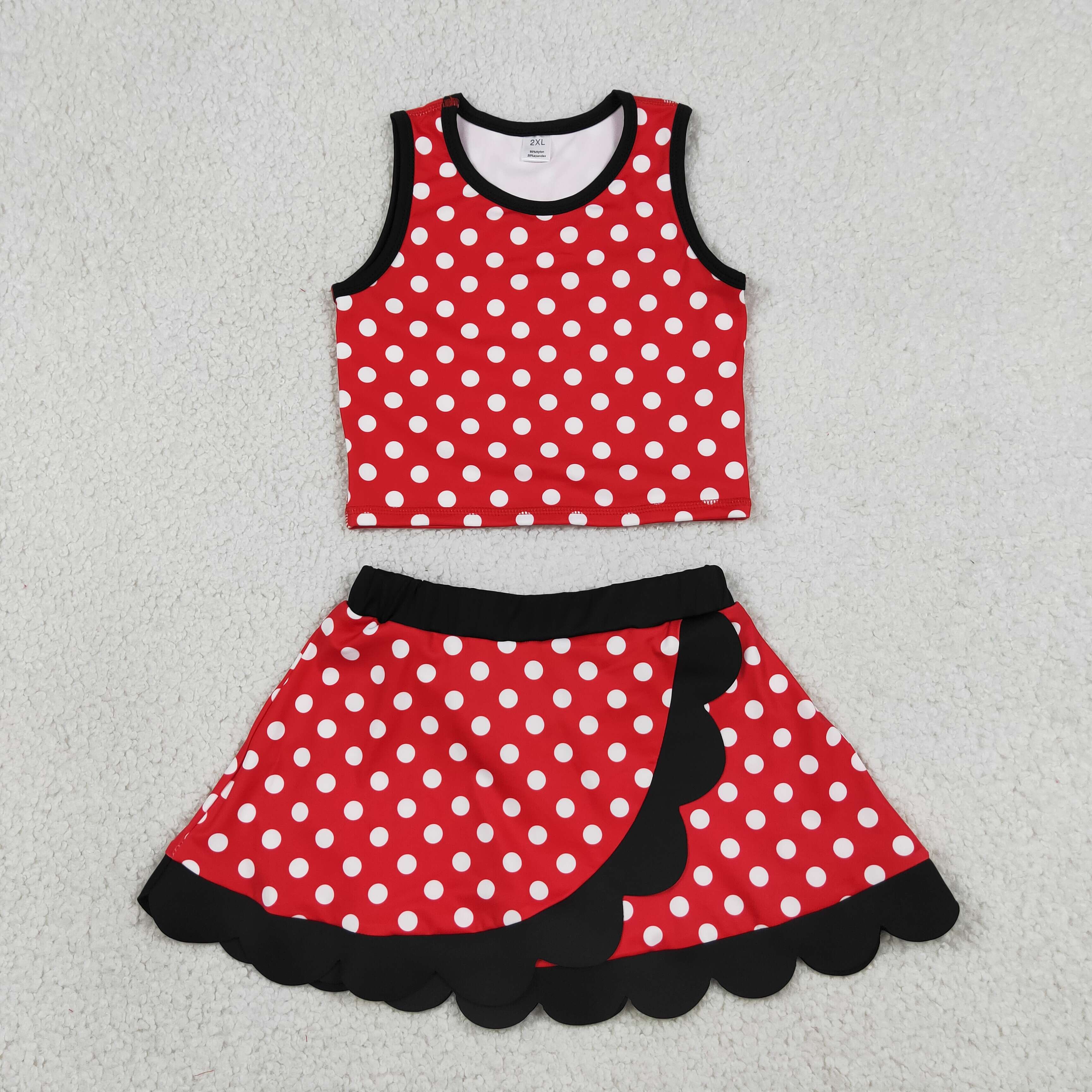 GSD4080  RTS RED white polka print active girl yoga scallop skirt dress