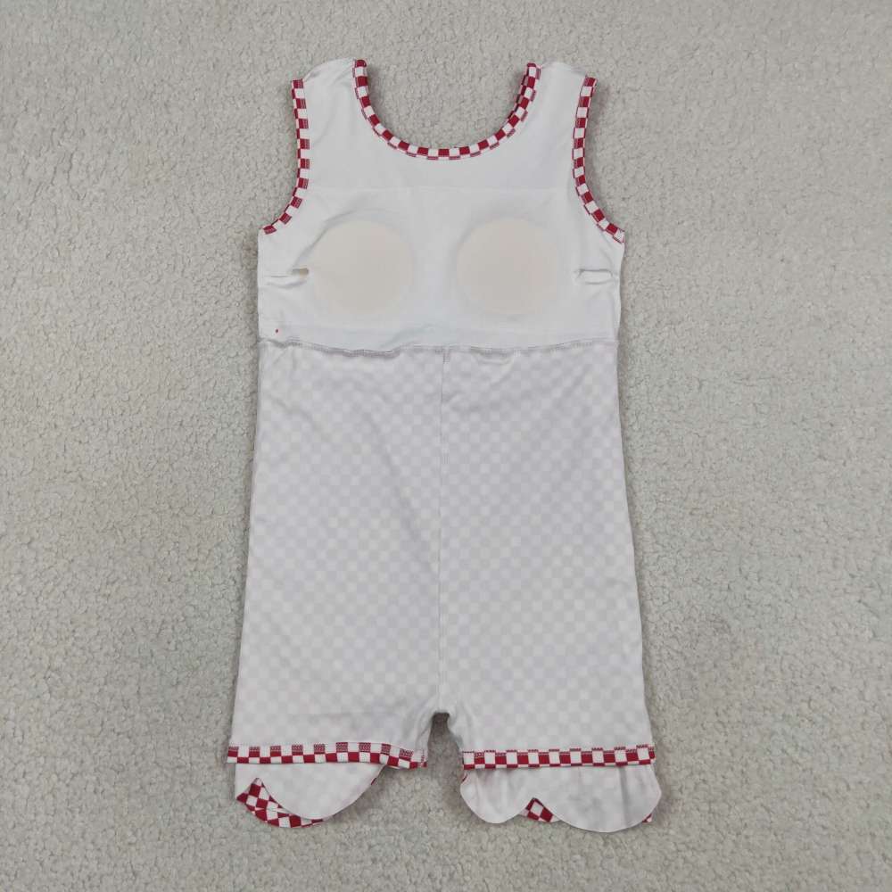 GSD3669  red white plaid print active girl yoga scallop dress