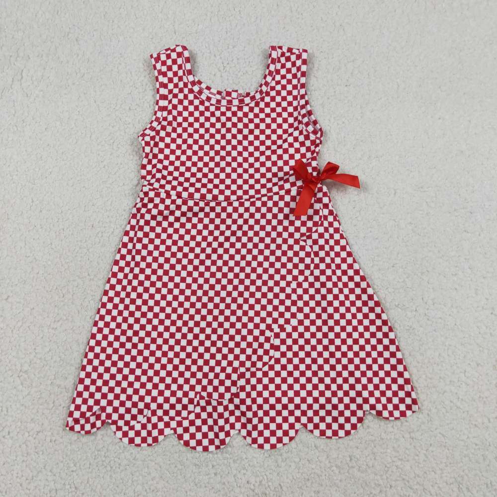 GSD3669  red white plaid print active girl yoga scallop dress