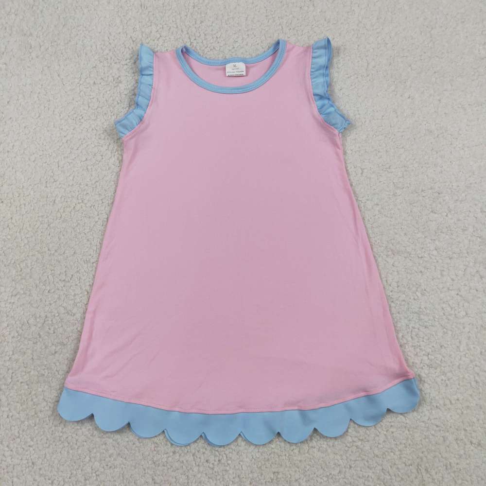 GSD4044 RTS Pink solid summer scallop dress
