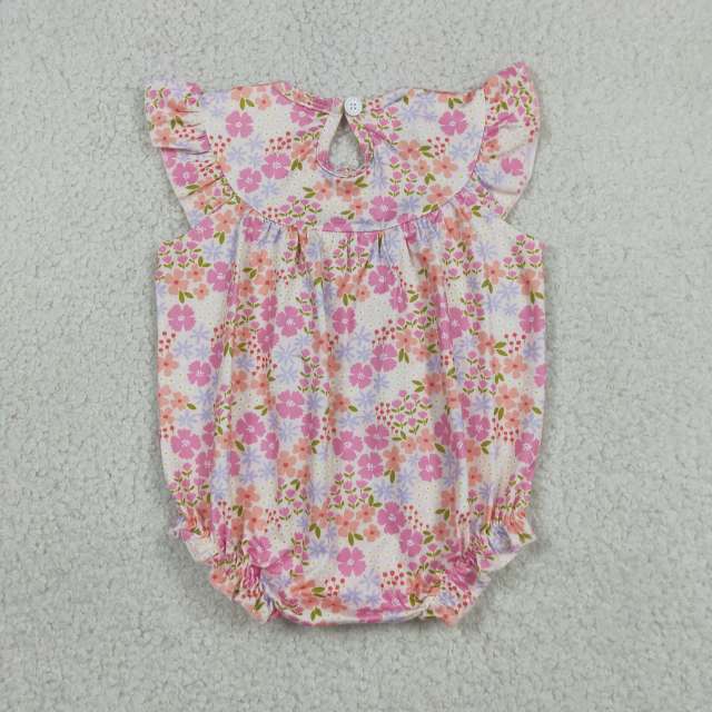 SR4142 RTS Girl Pink Flowers I love dad smock flying  sleeve baby romper