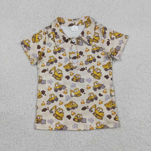 BT1792 RTS Yellow tractor Print short sleeve boy t-shirt