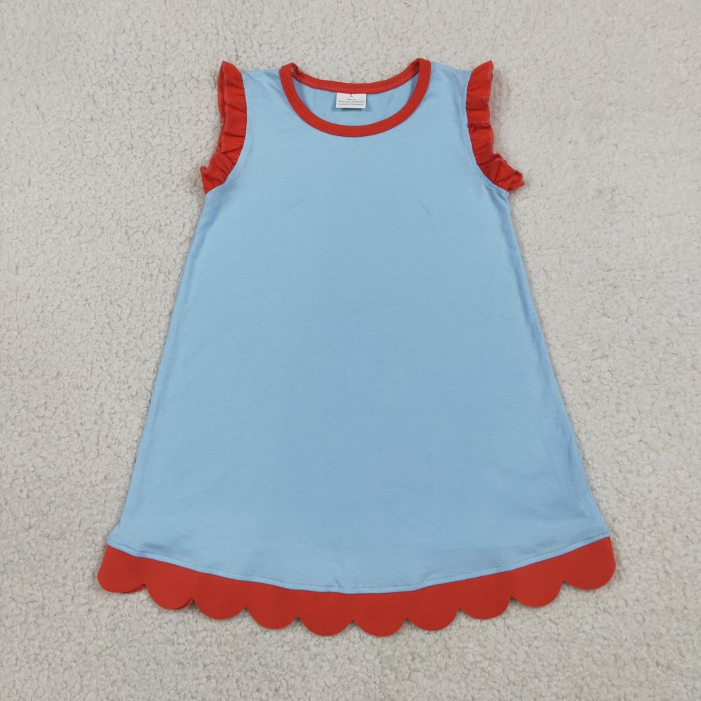 GSD4054   RTS Blue red solid summer scallop dress