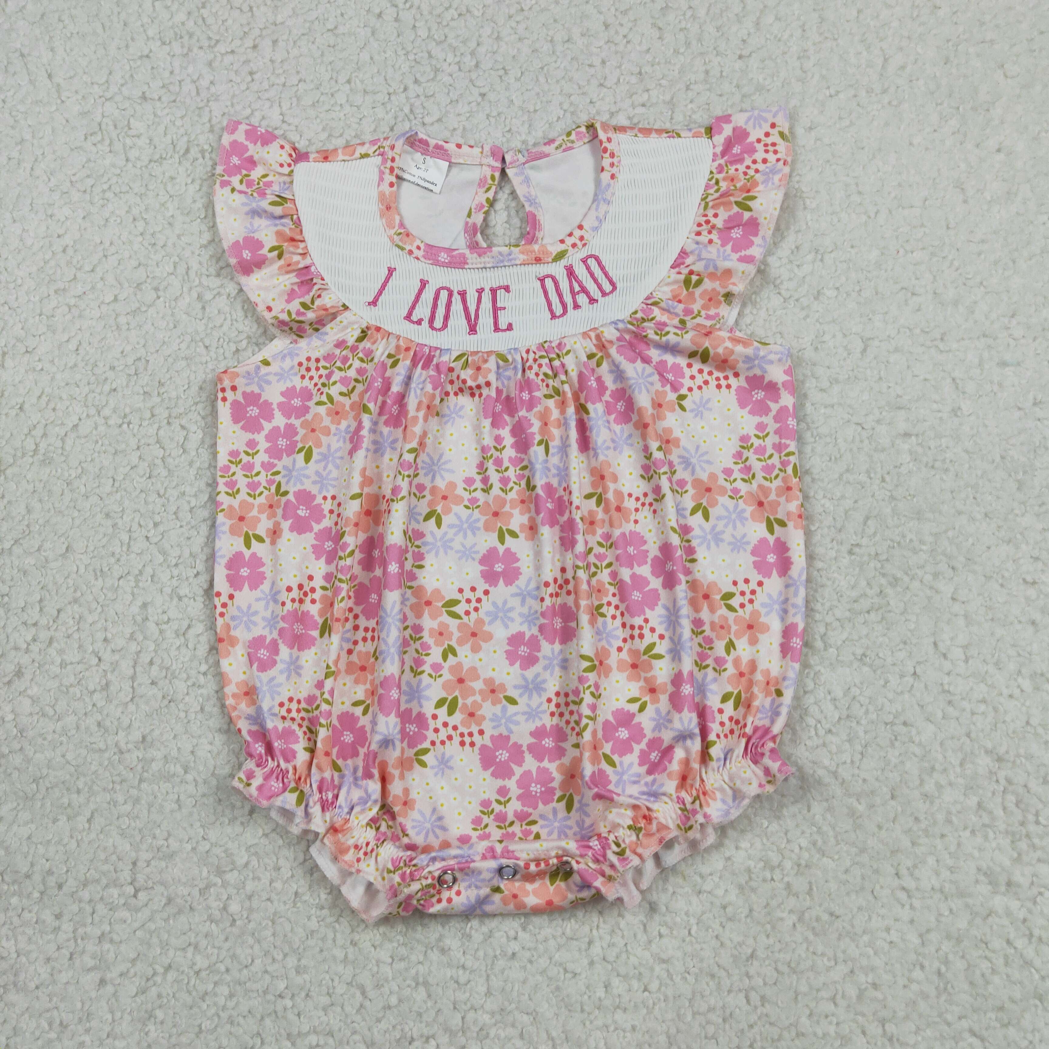 SR4142 RTS Girl Pink Flowers I love dad smock flying  sleeve baby romper