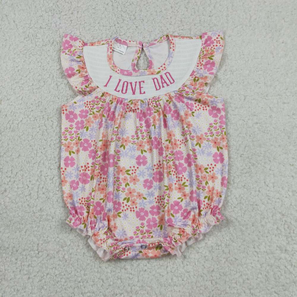 SR4142 RTS Girl Pink Flowers I love dad smock flying  sleeve baby romper