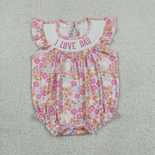SR4142 RTS Girl Pink Flowers I love dad smock flying  sleeve baby romper