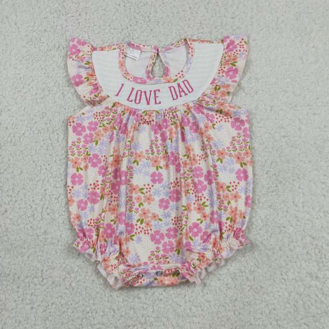 SR4142 RTS Girl Pink Flowers I love dad smock flying  sleeve baby romper