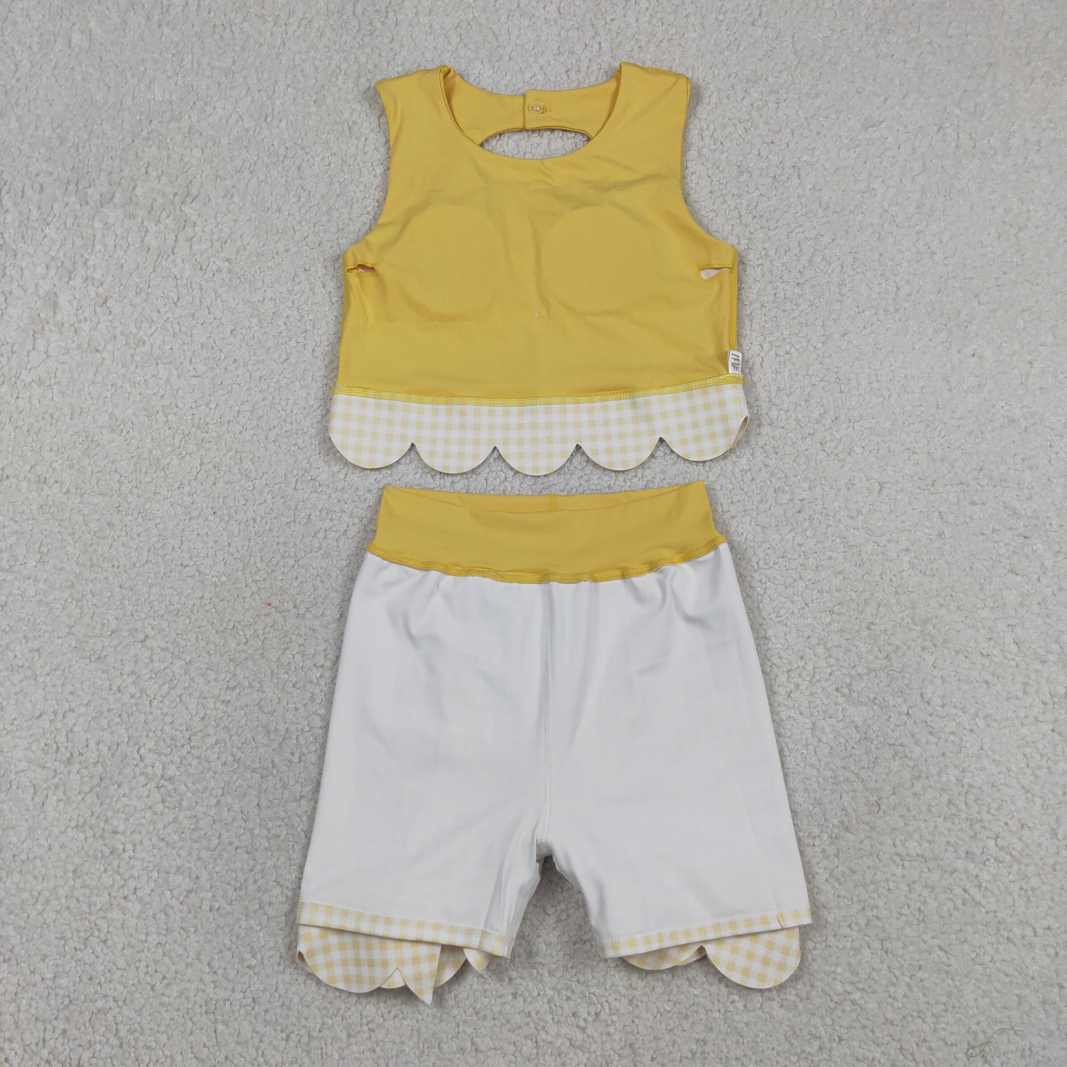 GSD3324   RTS  Yellow solid plaid print active girl yoga scallop skirt dress