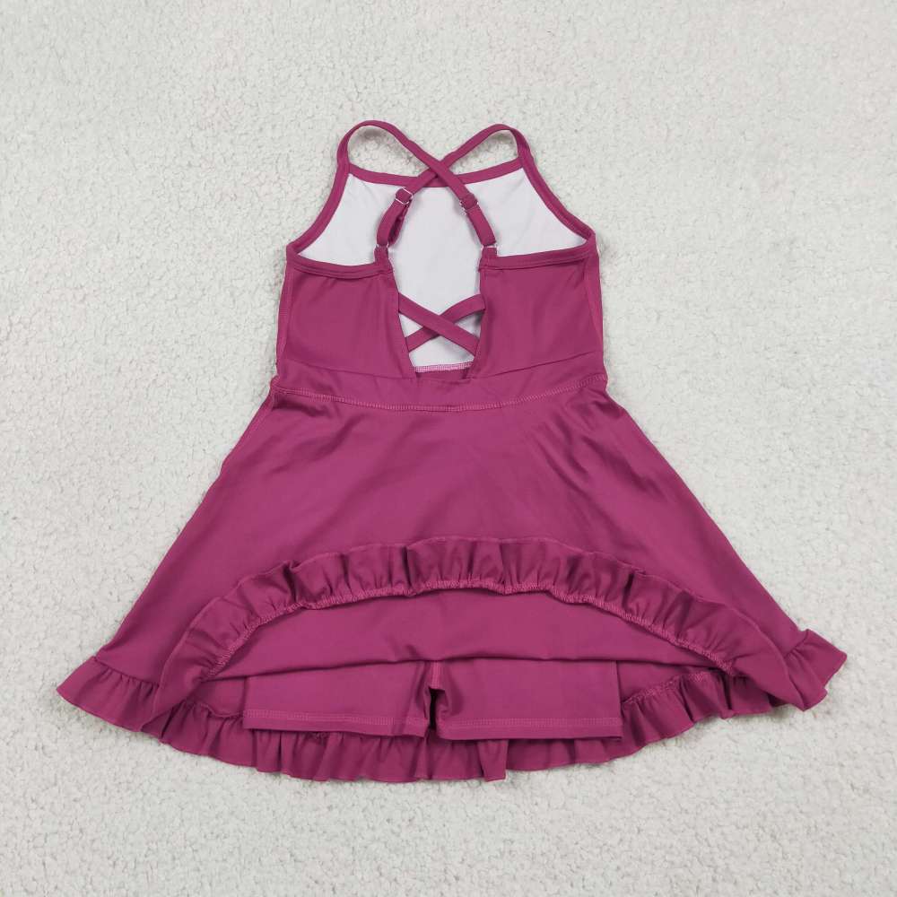 S0778 RTS Fuchsia  print active girl yoga dress