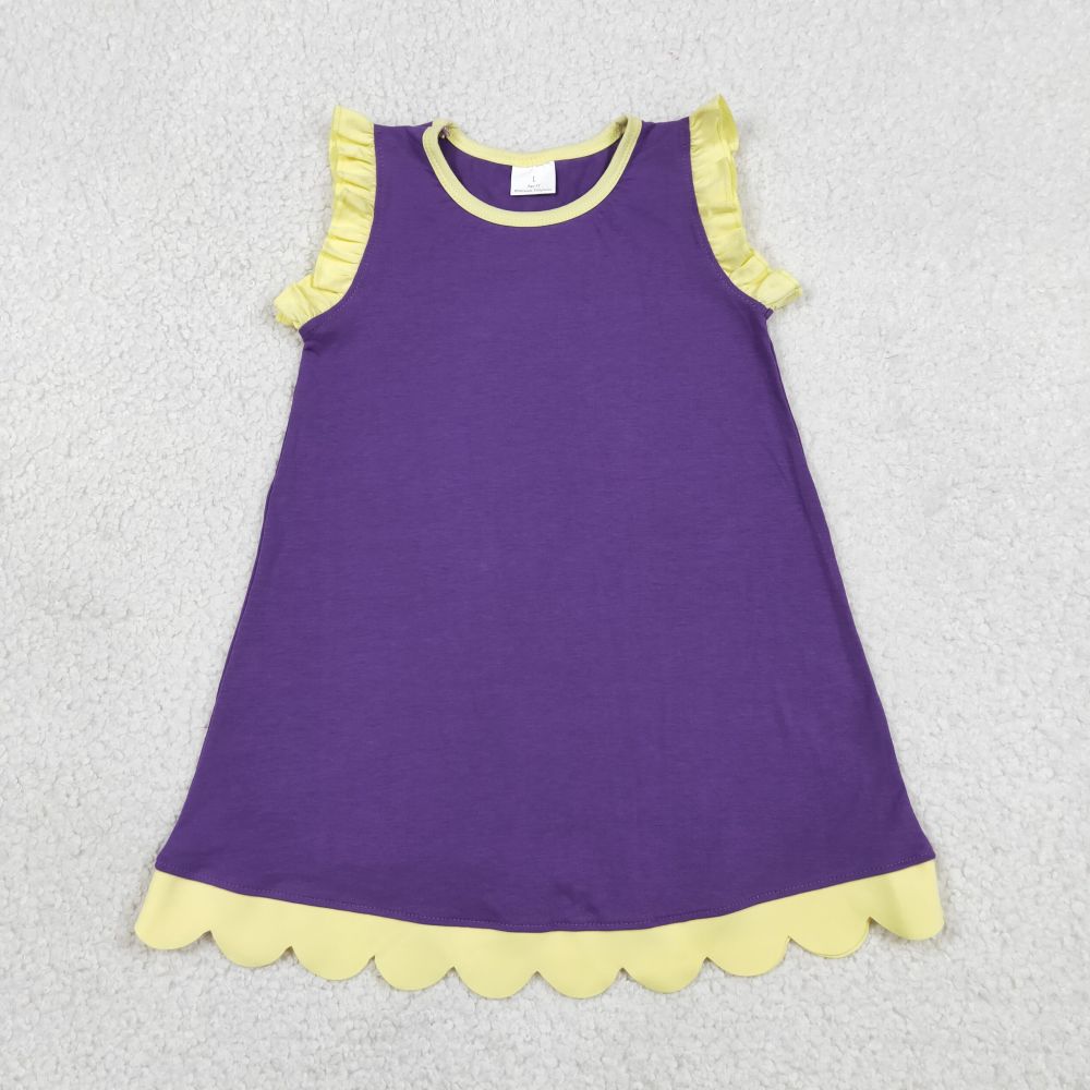 GSD4046  RTS Yellow purple solid summer scallop dress