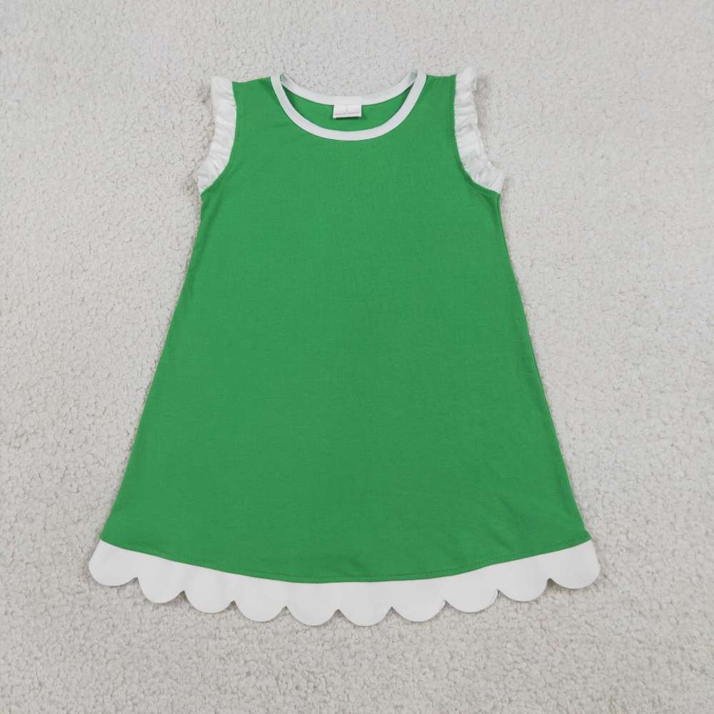 GSD4055  RTS Green solid summer scallop dress