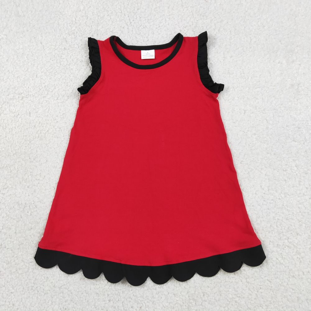 GSD4057   RTS Red black solid summer scallop dress