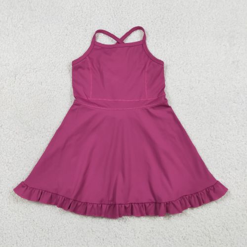S0778 RTS Fuchsia  print active girl yoga dress
