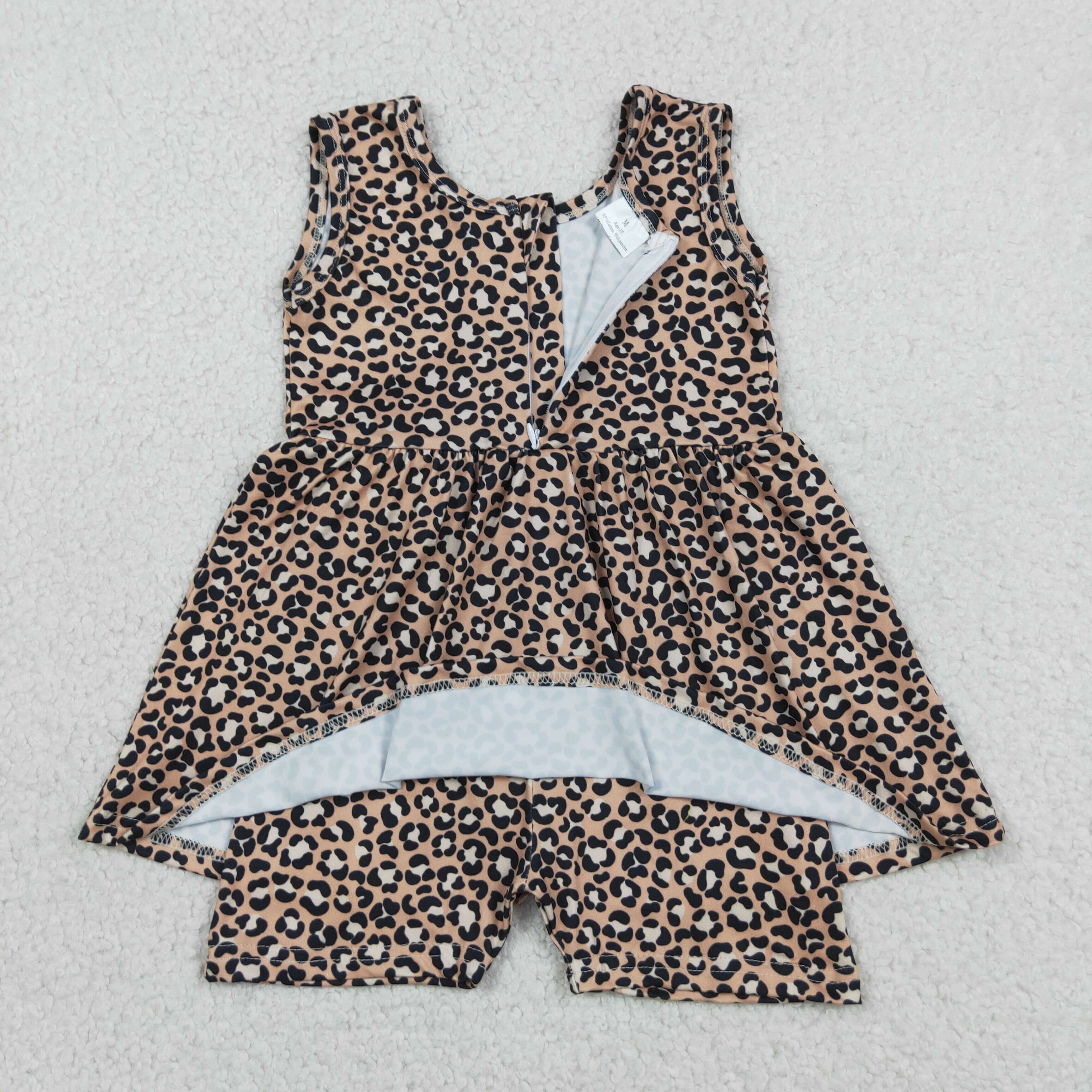 SR3070 Baby Leopard print sleeveless Rompers