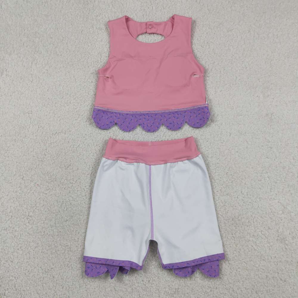 GSD3319   RTS Pink purple ice scream solid plaid print active girl yoga scallop skirt dress