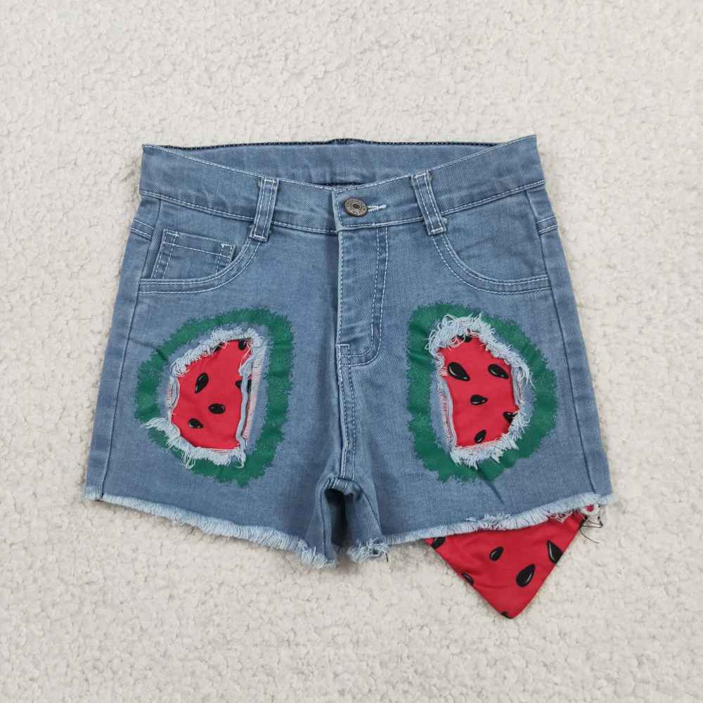 SS0948  girl Watermelon ripped jeans shorts