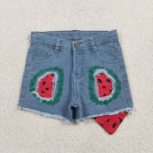 SS0948  girl Watermelon ripped jeans shorts