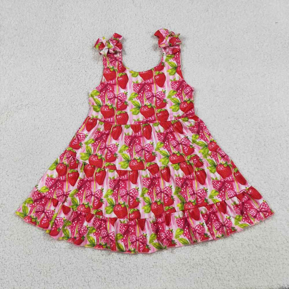 GSD3964  RTS Red strawberry bows girl summer dress
