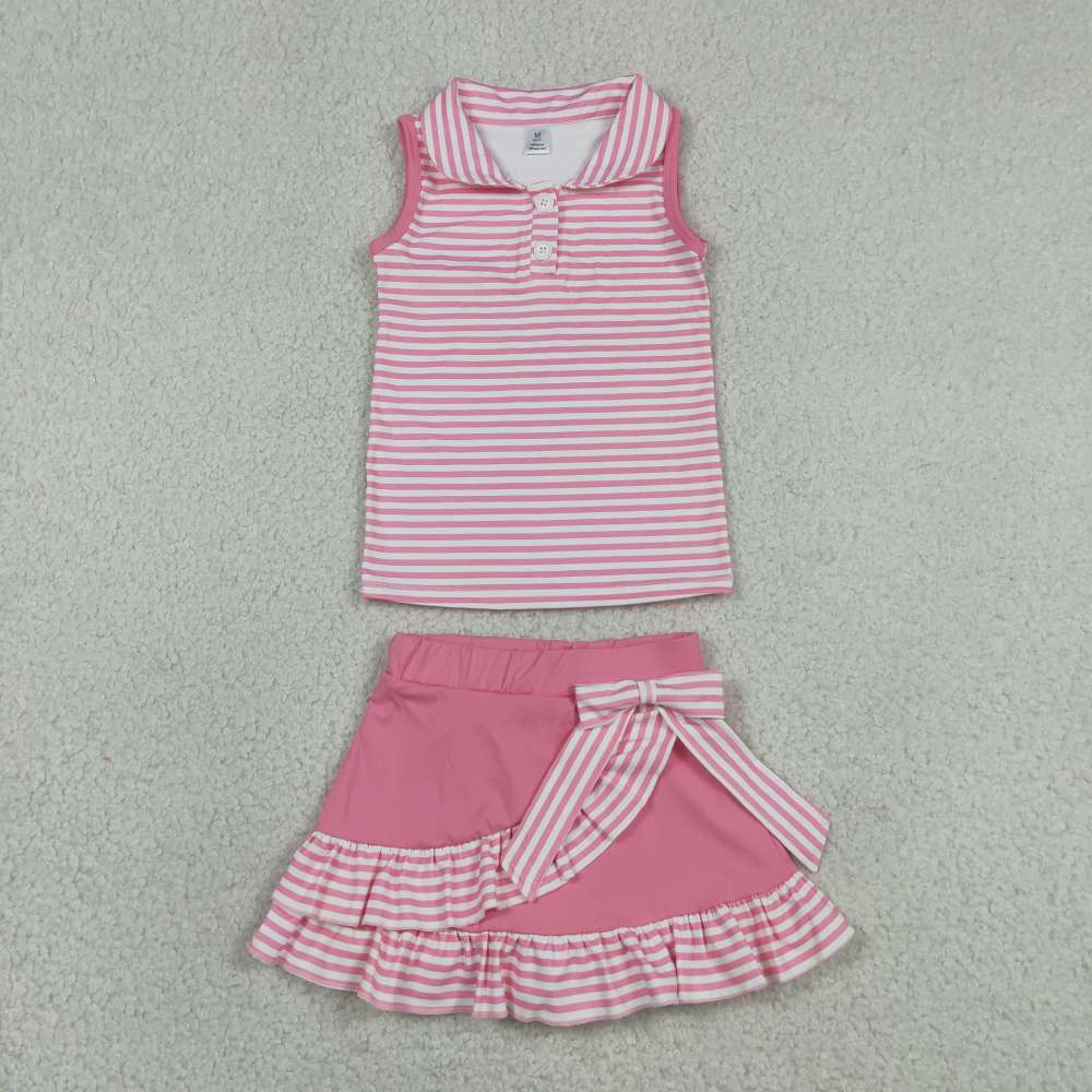 GSD3408   RTS Pink stripe print active girl yoga skirt dress