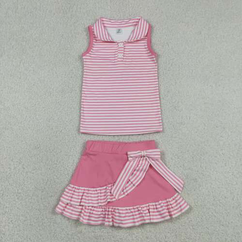 GSD3408   RTS Pink stripe print active girl yoga skirt dress