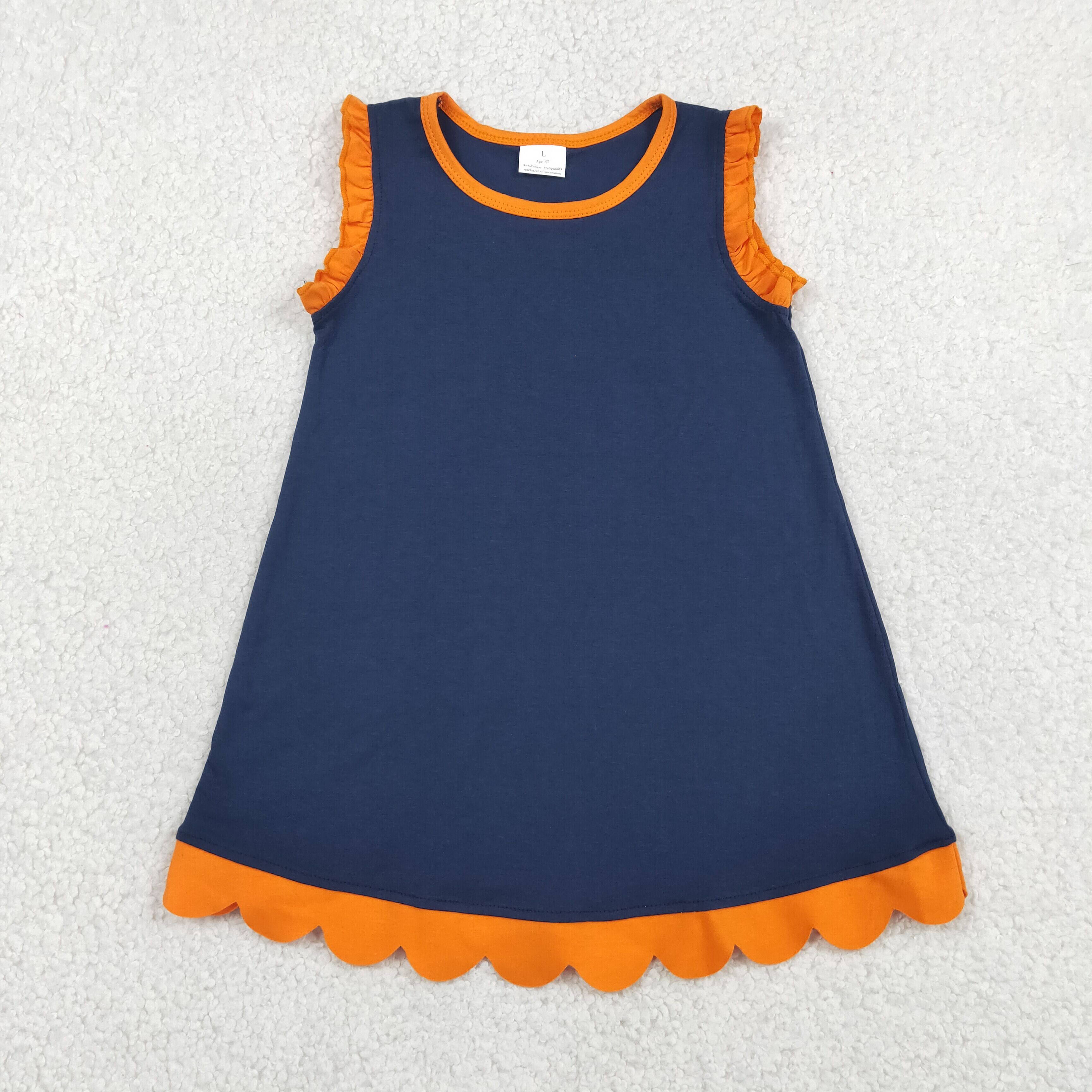 GSD4062    RTS Navy orange  solid summer scallop dress