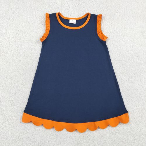 GSD4062    RTS Navy orange  solid summer scallop dress