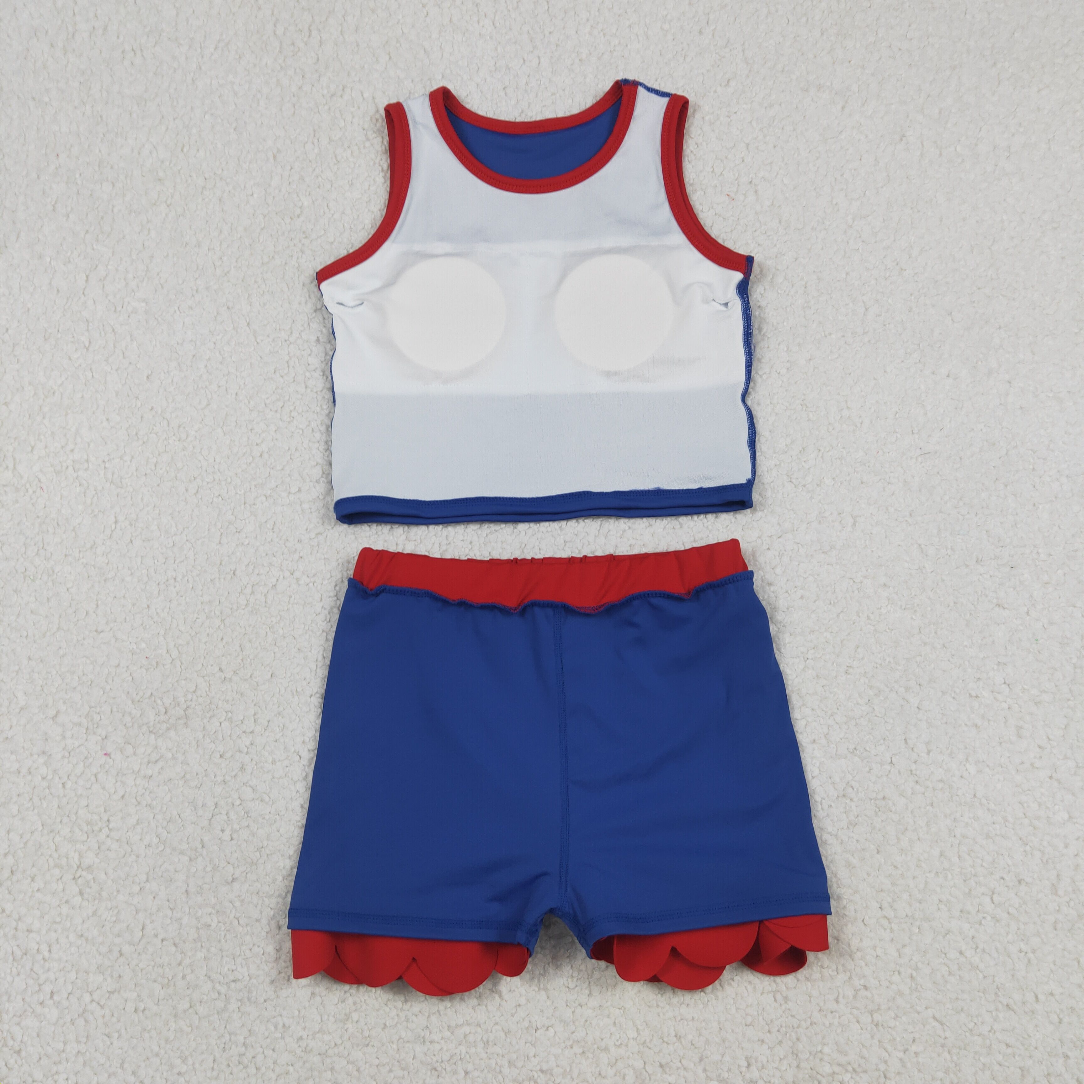 GSD4096   RTS Navy red print active girl yoga scallop skirt dress