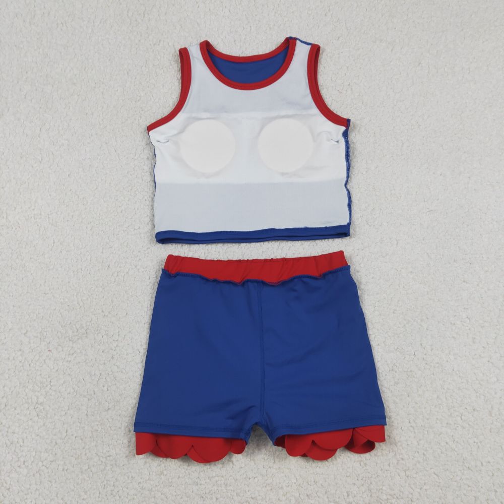 GSD4096   RTS Navy red print active girl yoga scallop skirt dress