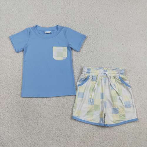 BSSO1950  RTS Blue short sleeve boy outfits
