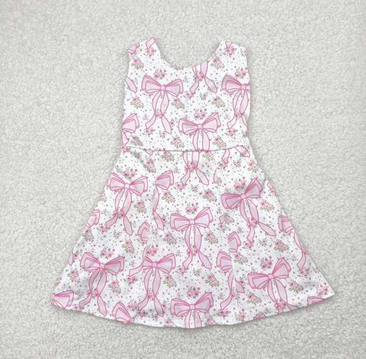 GSD2199  RTS Pink bows flowers print active girl yoga athletic dress
