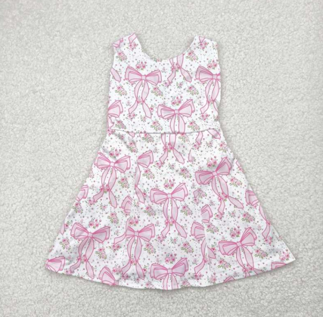 GSD2199  RTS Pink bows flowers print active girl yoga athletic dress