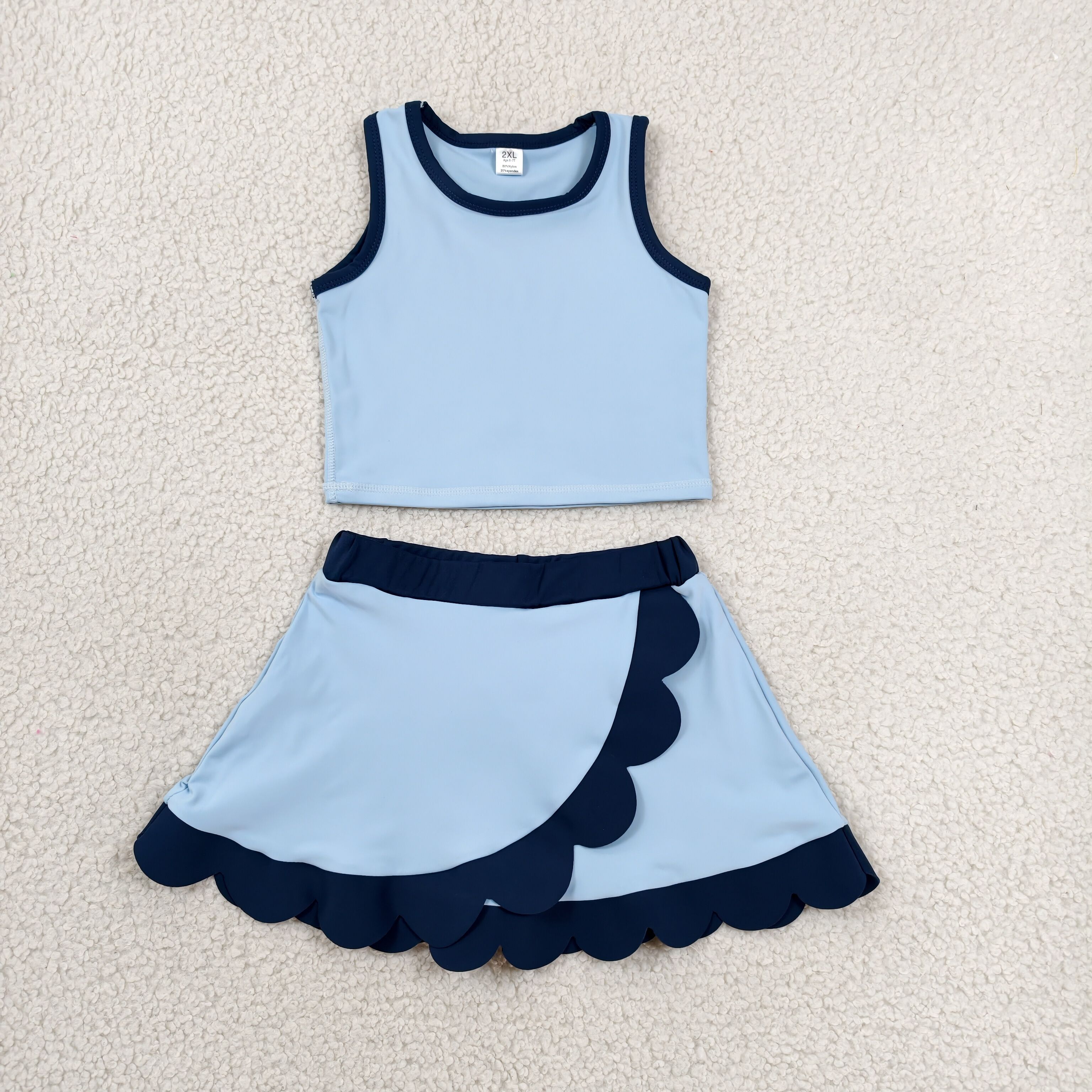 GSD4082  RTS Navy sky blue print active girl yoga scallop skirt dress
