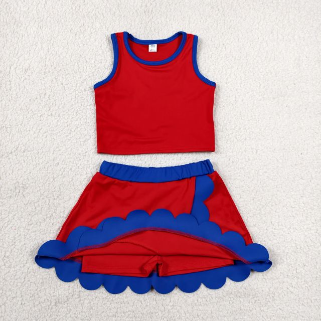 GSD4097  RTS Navy Red print active girl yoga scallop skirt dress