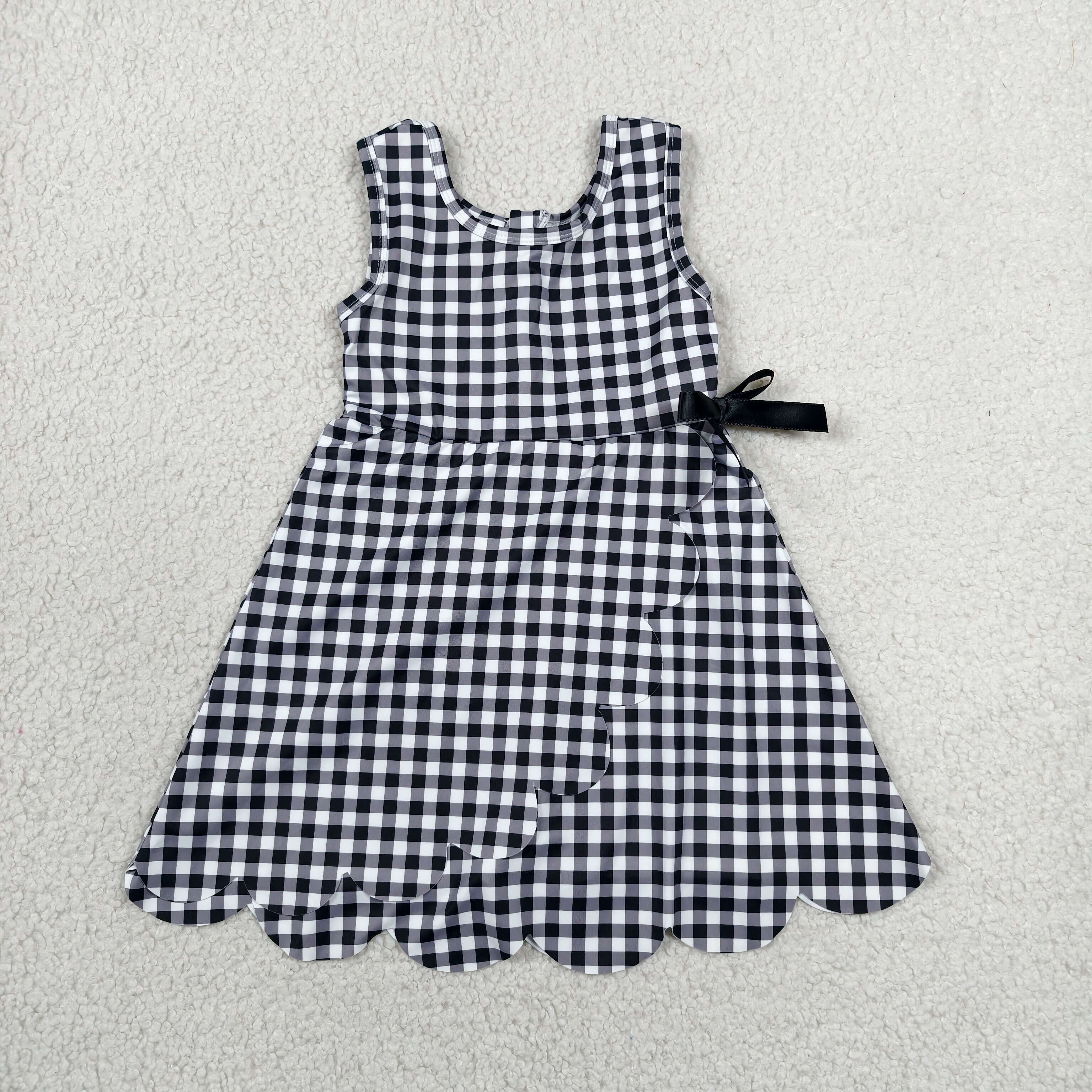 GSD3777 RTS Black plaid print active girl yoga dress