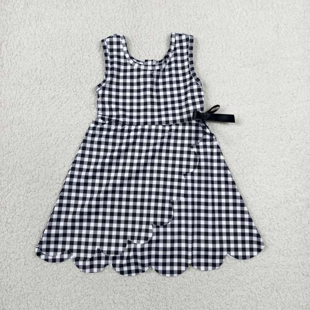 GSD3777 RTS Black plaid print active girl yoga dress
