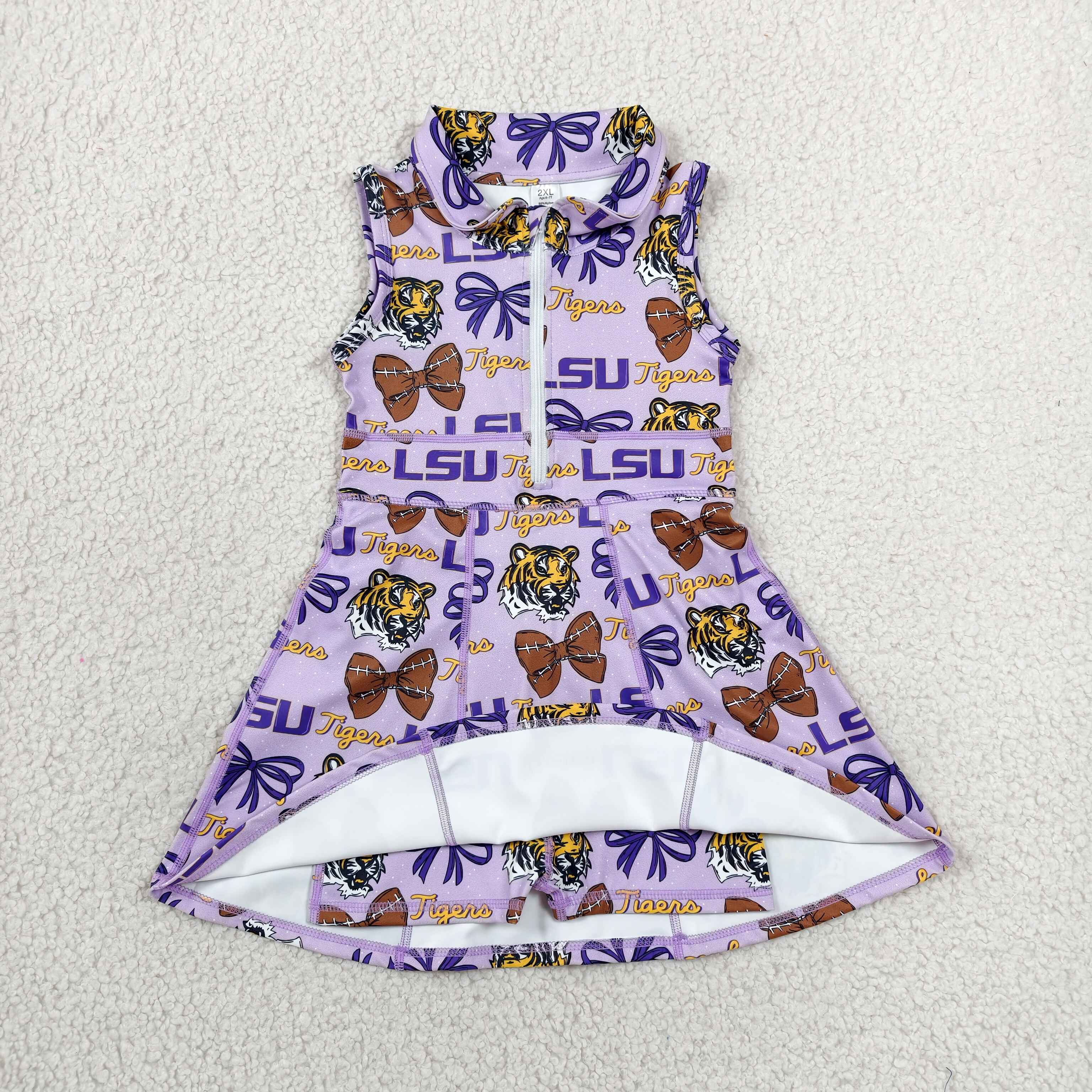 GSD3604 RTS purple LSU tiger print active girl yoga dress