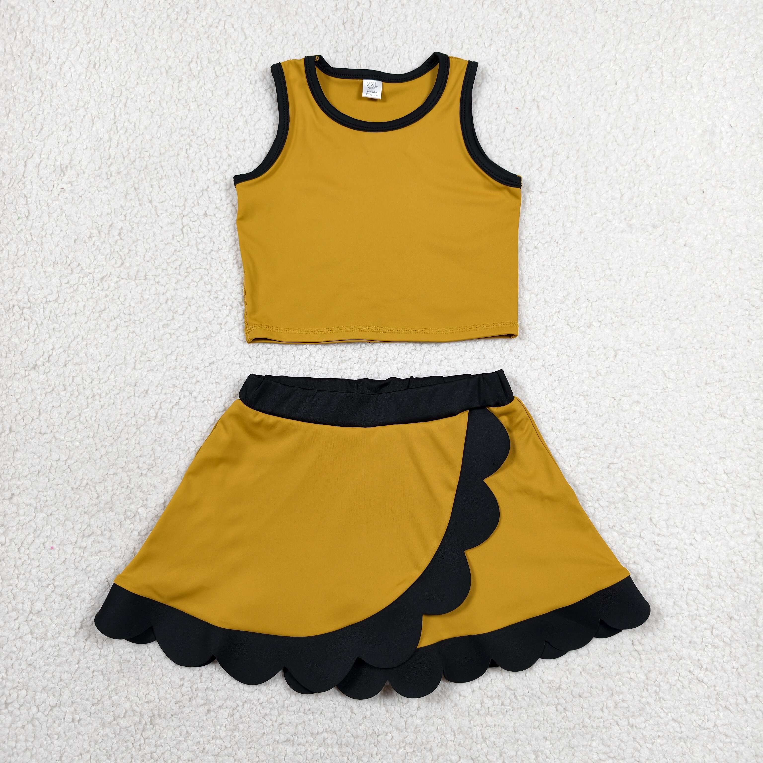 GSD4099  RTS Yellow black  print active girl yoga scallop skirt dress