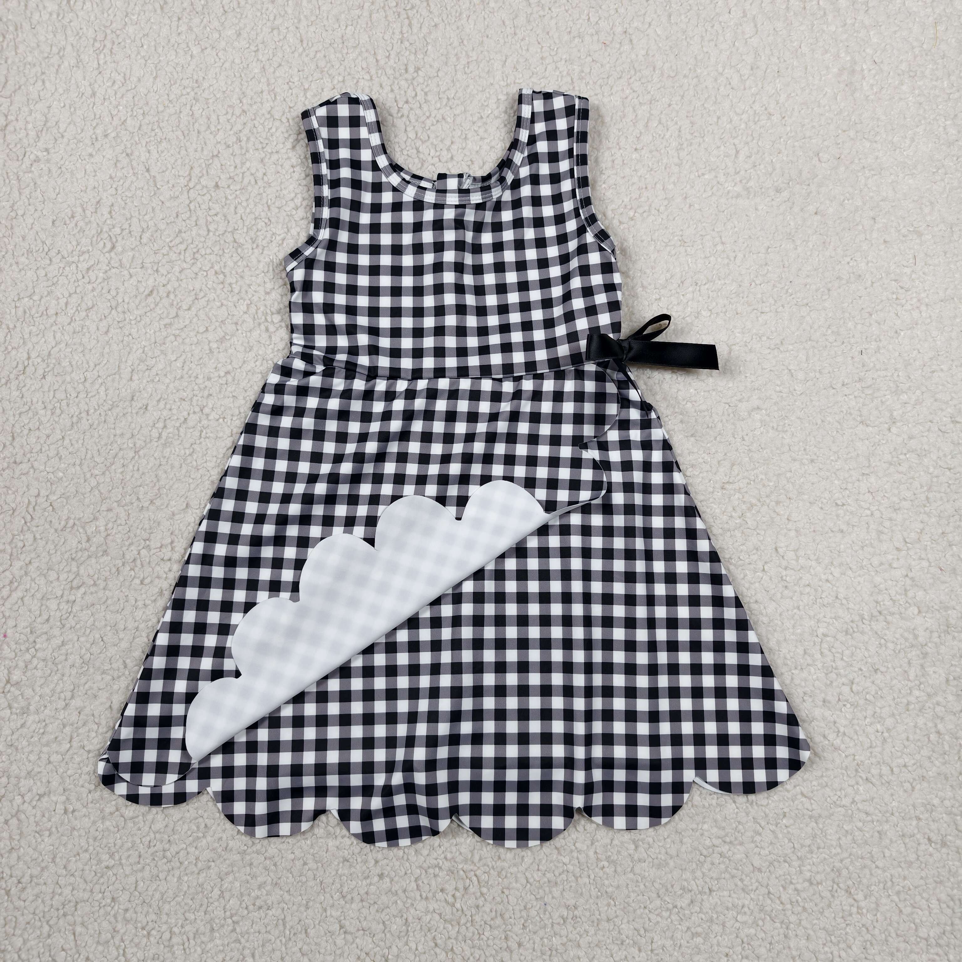 GSD3777 RTS Black plaid print active girl yoga dress