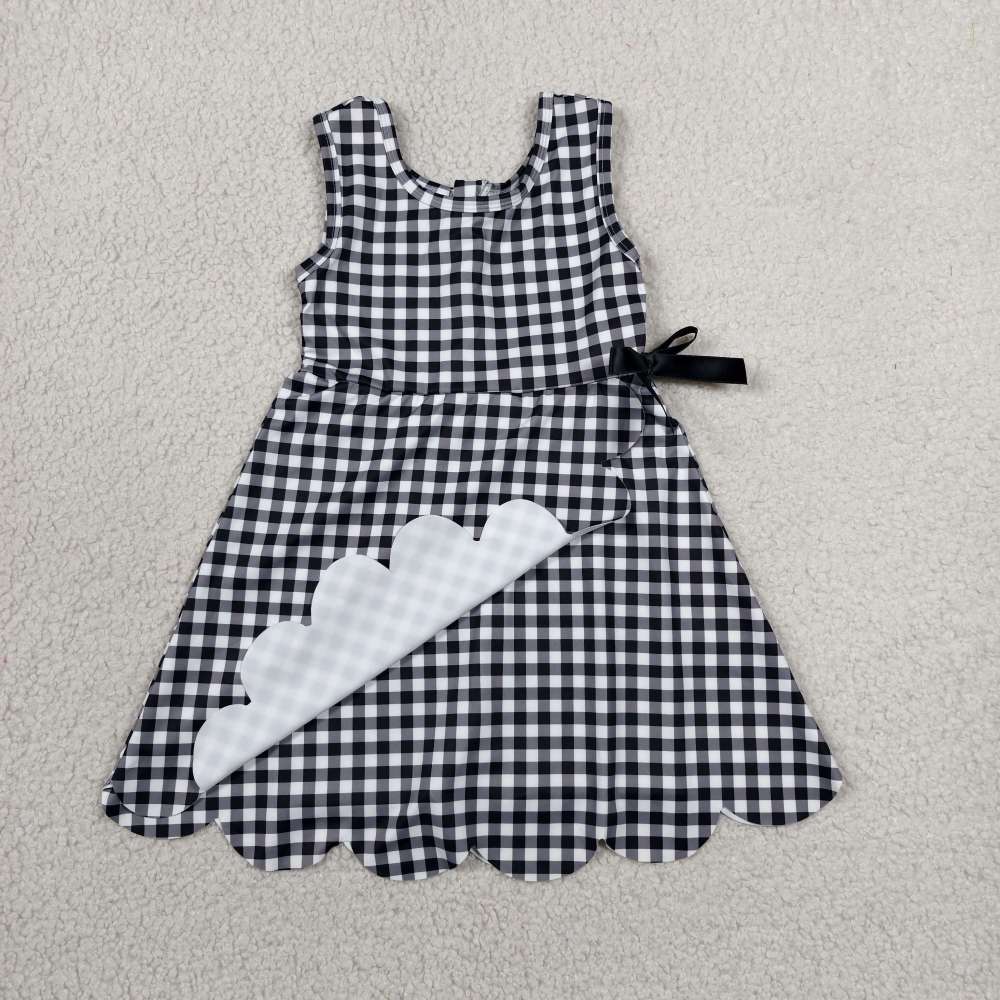 GSD3777 RTS Black plaid print active girl yoga dress